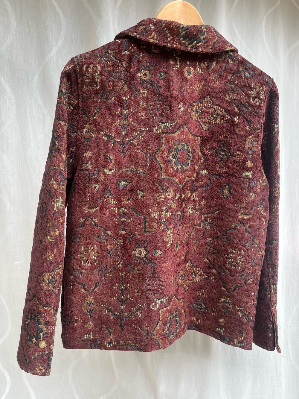 Vintage À La Carte Woven Tapestry Carpet Jacket Burgundy Medallion | Size M